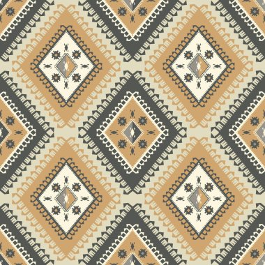Etnik geometrik renkli klasik elmas desenli. Etnik geometrik elmas şekilli siyah-altın renkli, klasik, dikdörtgen desenli arka plan. Kumaş ve iç dekorasyon elementleri için kullan.
