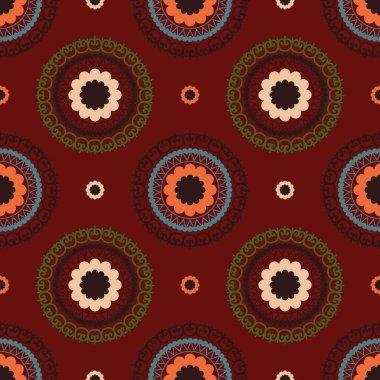 Geometrik renkli mandala deseni. Vektör etnik mandala rengarenk, çiçekli, dikdörtgen şekilli, eski model. İç dekorasyon unsurları için etnik İran halısı, kilim, duvar kağıdı.