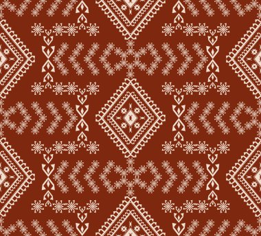 Etnik arabesk geometrik desen. Vektör etnik Pers geometrik elmas şekilli klasik kırmızı dikişsiz model arka plan. Kumaş, tekstil, iç dekorasyon elementleri, döşeme ve ambalaj için kullan.