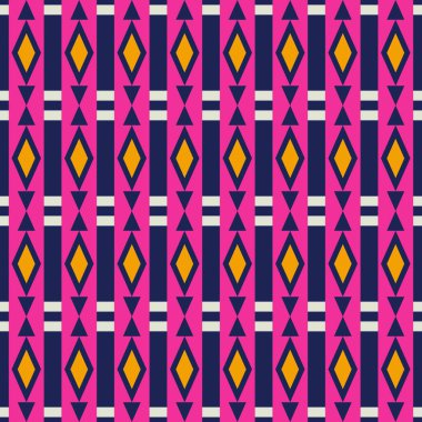 Rengarenk etnik kabile geometrik elmas çizgileri kusursuz desenli arka plan. Batik, geleneksel sarong deseni. Kumaş, tekstil, iç dekorasyon elementleri, döşeme ve ambalaj için kullan.