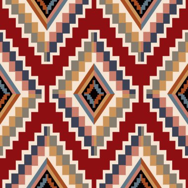 Etnik güneybatı geometrik desen. Renkli vektör geometrik elmas şekilli dikişsiz desen aztec boho tarzı. Kilim deseni kumaş, tekstil, ev dekorasyonu unsurları, döşeme, ambalaj.