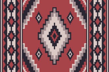 Etnik güneybatı geometrik desen. Renkli, renkli kare elmas şekilli, kenarları pürüzsüz bir model. Kilim desenli halı, alan halısı, duvar halısı, paspas, battaniye, ev dekorasyonu öğesi.