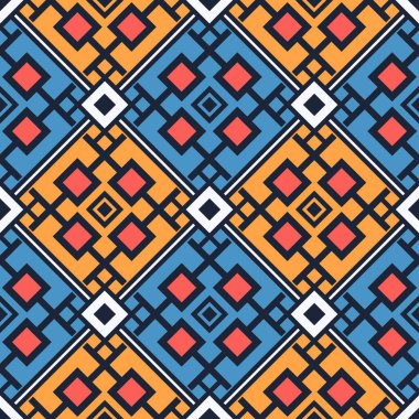 Vektör soyut geometrik etnik çizgi kare biçimsiz desensiz renkli arkaplan. Kumaş, tekstil, iç dekorasyon elementleri, döşeme ve ambalaj için kullan.