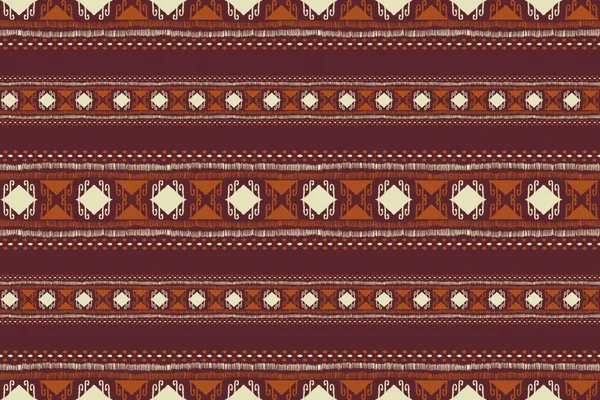 Ikat tribal border stripes pattern. Illustration vintage red brown color aztec Kilim border stripes seamless pattern boho style. Ikat tribal pattern use for fabric, home decoration elements, wrapping.