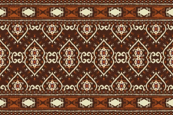 Ikat tribal border pattern. Illustration vintage brown color aztec Kilim border seamless pattern boho style. Ikat tribal pattern use for fabric, textile, home decoration element, upholstery, wrapping.