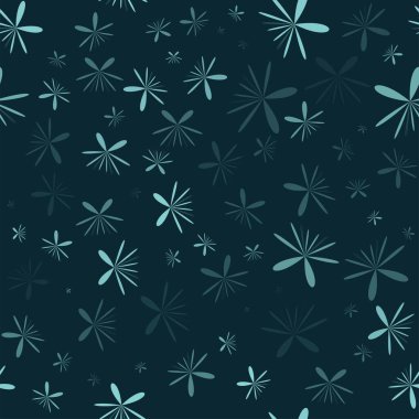 Vektör geometrik rastgele uçan çiçek sanatı mavi yeşil renklidir. Kumaş, tekstil, kapak, döşeme, iç dekorasyon unsurları, ambalaj.