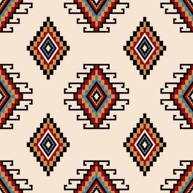 Renkli etnik geometrik desen. Beyaz krem arka planda vektör aztec Kilim geometrik elmas kare pürüzsüz desen. Kumaş, tekstil, ev dekorasyonu unsurları, döşeme, ambalaj.