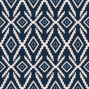 Aztec Kilim blue-white pattern. Vector aztec Kilim geometric square diamond shape seamless pattern background. Southwest geometric pattern use for fabric, home decoration elements, upholstery, wrap.