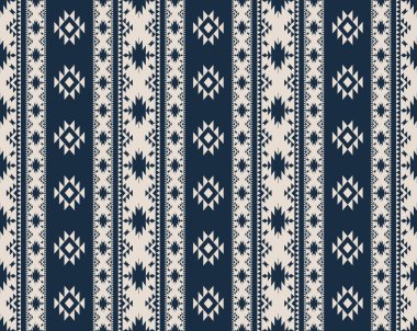 Aztec Navajo blue-white pattern. Vector aztec Navajo geometric shape seamless pattern background. Geometric southwest pattern use for fabric, textile, home decoration elements, upholstery, wrapping.