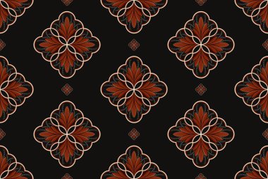 Ethnic oriental floral pattern. Illustration ethnic floral geometric shape seamless pattern on black color background. Ethnic flower surface pattern design for fabric, home decoration elements.