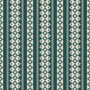 Geleneksel etnik çizgiler. Vektör aztec geometrik şekilli, dikişsiz model arkaplan. Kumaş, ev dekorasyonu unsurları, döşeme ve ambalaj için çağdaş beyaz-yeşil desen kullanımı.