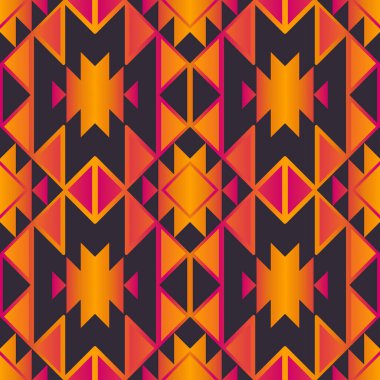 Güneybatı Navajo renkli desen. Vektör aztec Navajo renkli geometrik şekilli dikişsiz model arkaplanı. Kumaş, ev dekorasyonu unsurları, döşeme, ambalaj için etnik geometrik desen kullanımı.