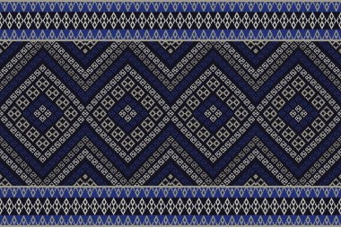 Sınır dekorasyonu, masa koşucusu vesaire için Aztek kabilesinin mavi deseni. Ev dekorasyon elementleri için geleneksel Aztek kabilesi geometrik kare elmas şekilsiz desen kullanımı. 