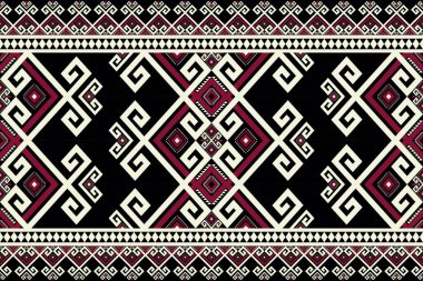 Etnik geometrik sınır deseni. Vektör Aztek kabilesinin geometrik şekli kusursuz desen. Tekstil sınırı, halı, halı, koşucu dekoratif ve diğer ev dekorasyonu unsurları için geleneksel etnik düzen kullanımı