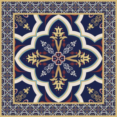 Ethnic geometric floral square pattern. Vector ethnic geometric floral shape square pattern Arabic style. Use for fabric, textile, architectural ornaments, home interior decoration elements, etc. clipart