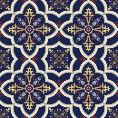 Etnik geometrik çiçek deseni. Etnik geometrik çiçekli, dikdörtgen desenli Arapça bir şekil. Kumaş, tekstil, ev dekorasyonu unsurları, döşeme, ambalaj için Akdeniz deseni kullanımı.