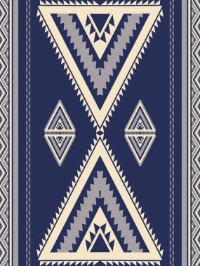 Aztek Navajo mavi-beyaz geometrik desen. Vektör etnik güneybatı geometrik şekli kusursuz. Halı, halı, duvar halısı, duvar halısı, minder, duvar kağıdı, tekstil kenarı, masa koşucusu için etnik desen kullanımı