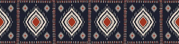 Ikat族部落地毯图案 图例说明 几何正方形菱形无缝图案 伊卡特族图案用于纺织品边框 地毯或其他家庭地板装饰元素 — 图库照片