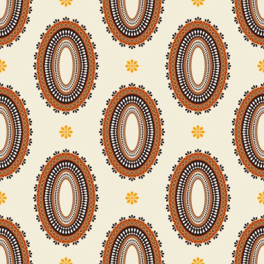 Renkli Afrika etnik geometrik modeli. Vektör geometrik oval şekil kusursuz desenli Afrika tarzı. Kumaş, tekstil, ev dekorasyonu unsurları, döşeme, ambalaj için Afrika deseni kullanımı.