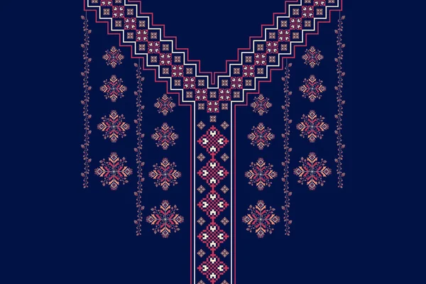 Ethnic Cross Stitch Pattern Ethnic Neckline Embroidery Design Vector Geometric — Stock Vector