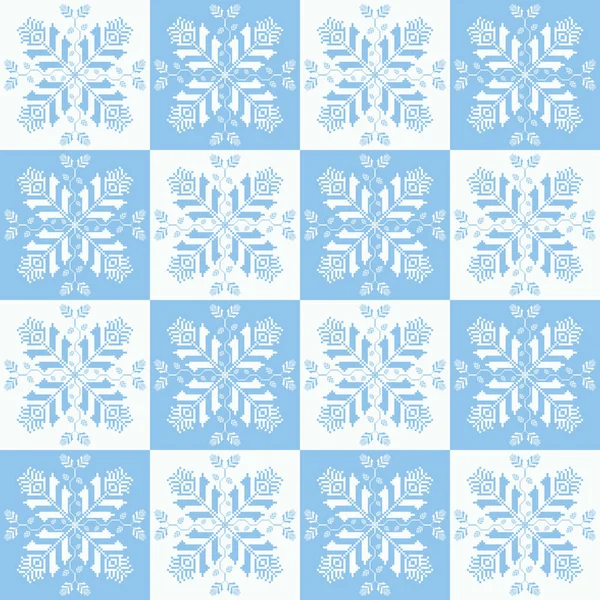 Blau Weißes Buntes Geometrisches Florales Karomuster Vector Geometrische Florale Nahtlose — Stockvektor