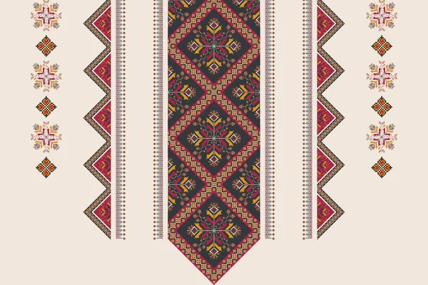 Etniskt Tvärstygn Etniskt Halsbroderi Design Vektor Geometrisk Halsringning Traditionella Stygn — Stock vektor