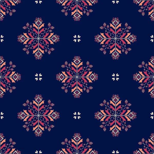 Geometrisches Blumenmuster Vector Geometrische Florale Stich Nahtlose Muster Pixel Art — Stockvektor