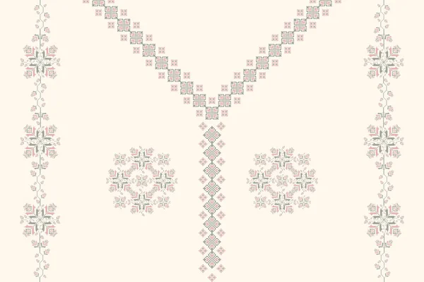エスニックネック刺繍花柄 エスニックネックラインの花のデザイン ベクトル幾何学のネックラインの伝統的なステッチ パターン 刺繍カラーシャツファッション 国境のある民族の女性のブラウスや布 — ストックベクタ