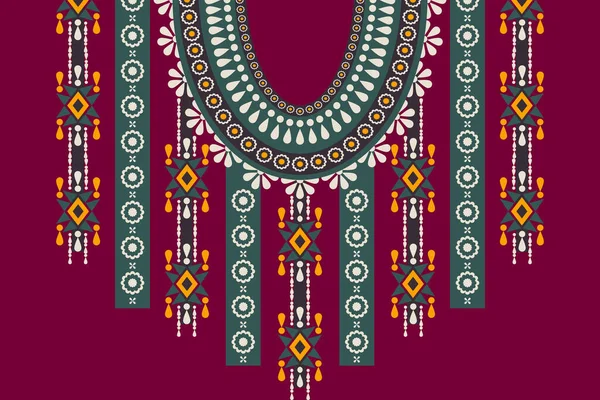 ベクトル民族アフリカの幾何学的なネックラインのカラフルなパターン アフリカの部族芸術のシャツのファッション 民族の首刺繍装飾品 伝統的なアフリカの服のデザイン 民族のネックラインパターン — ストックベクタ