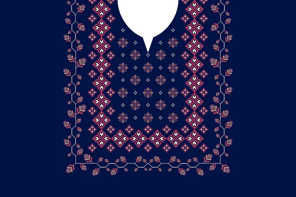 エスニックネック刺繍花柄 エスニックネックラインの花のデザイン ベクトル幾何学のネックラインの伝統的なステッチ パターン 刺繍カラーシャツファッション エスニック女性のブラウスや服のファッション — ストックベクタ