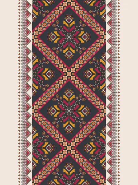 Красочная Этническая Цветочная Вышивка Иллюстрация Геометрическая Цветочная Форма Бесшовный Шаблон — стоковое фото