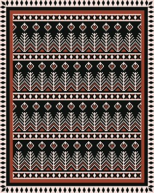 Aztek Kilim halı desenli. Etnik geometrik halı, alan halısı, duvar halısı desenli pikseller, klasik sanat tarzı. Ev döşemesi ve duvar dekoratif elementleri için Filistin nakış deseni kullanımı.