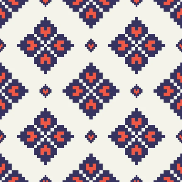 Geometrisches Florales Stickmuster Vector Geometrische Florale Nahtlose Muster Bunten Pixel — Stockvektor