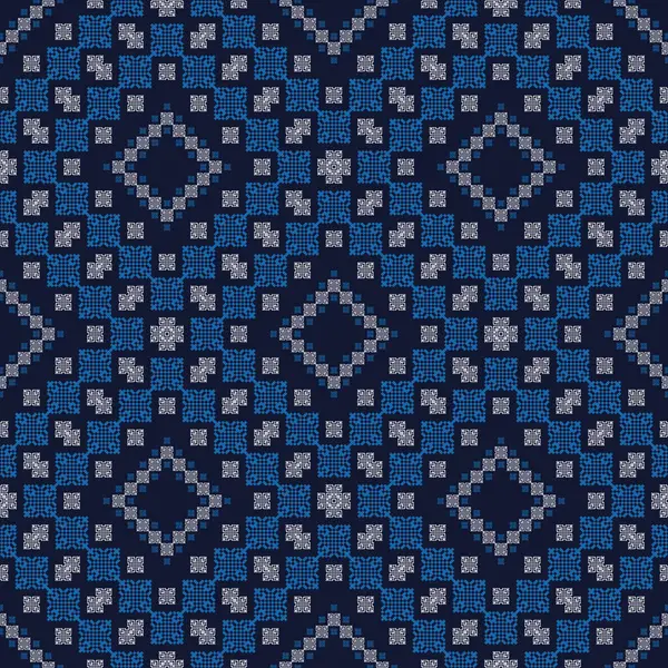 Mavi Renkli Filistin Nakışı Geometrik Desen Etnik Geometrik Kare Şekilli — Stok Vektör