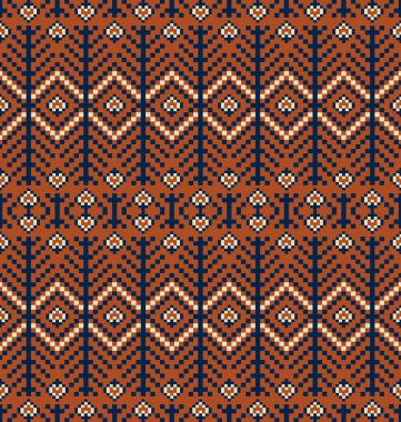 Aztek Kilim geleneksel geometrik desen. Vektör işlemeli geometrik çiçekli şekil, dikişsiz desen. Kumaş, tekstil, ev dekorasyonu unsurları, döşeme, vs. için renkli etnik pikseller.