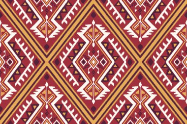 Aztek kabilesinin geometrik şekli. İllüstrasyon ikat aztec kabile geometrik şekli kusursuz desen. Kumaş, tekstil, ev dekorasyonu unsurları, döşeme, ambalaj için geleneksel desen kullanımı.