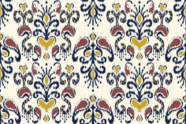 Ikat paisley floral colorful pattern. Illustration ikat paisley floral drawing shape seamless pattern. Ikat all over floral pattern use for fabric, textile, home decoration elements, upholstery, etc.