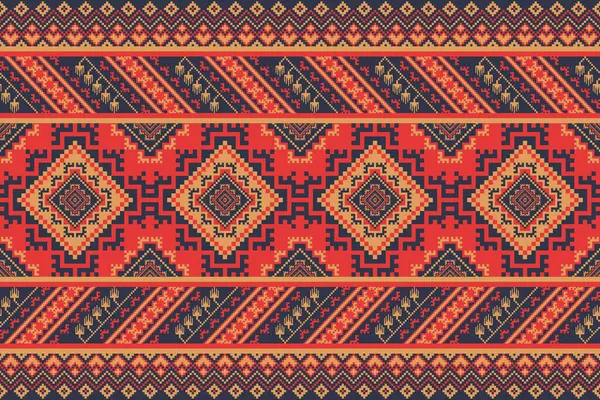 Aztek Kilim geometrik sınır deseni. Vektör Aztek geometrik şekil kusursuz desenli nakış piksel sanat tarzı. Tekstil kenarı, masa örtüsü, masa koşucusu, halı vs. için etnik geometrik desen kullanımı.