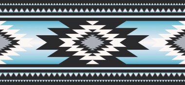 Güneybatı Navajo geometrik renkli sınır deseni. Etnik güneybatı geometrik, pürüzsüz desen. Tekstil sınırı, halı, masa koşucusu ve masa örtüsü için geleneksel yerli Amerika desen kullanımı.