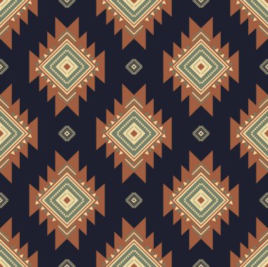 Aztek güneybatı renkli desen. Vektör yerli Amerika 'nın güneybatı geometrik şekli pürüzsüz rustik bohem tarzı. Tekstil, ev dekorasyon elementleri vs. için güneybatı geometrik desen kullanımı