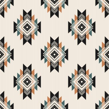 Renkli güneybatı geometrik deseni. Vektör Amerikan Yerlisi güneybatı geometrik çizgileri. Dokuları pürüzsüz. Tekstil, ev dekorasyonu ve döşeme için etnik güneybatı deseni kullanımı.