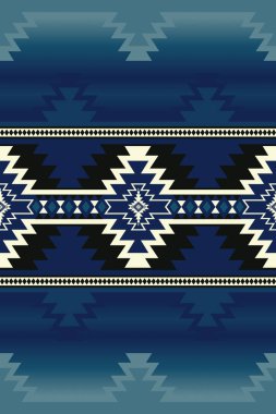 Mavi renk Aztek güneybatı deseni. Güneybatı tarzında, vektör aztec geometrik şekilli dikişsiz desen. Kumaş, tekstil, ev dekorasyonu unsurları, döşeme, vs. için etnik geometrik desen kullanımı.