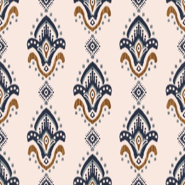 Renkli ikat etnik motif modeli. İllüstrasyon ikat el çizimi soyut motif pürüzsüz desen. Kumaş, tekstil, ev dekorasyonu unsurları, döşeme, ambalaj, vb..