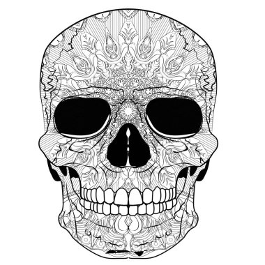 Mandala desenli vektör kafatası çizimi