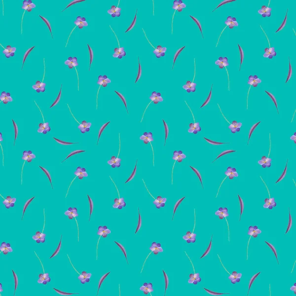 seamless pattern with purple flowers on a blue green background.repeat pattern