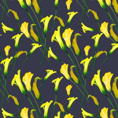 seamless floral pattern with decorative yellow flowers on a dark gray background.repeat pattern