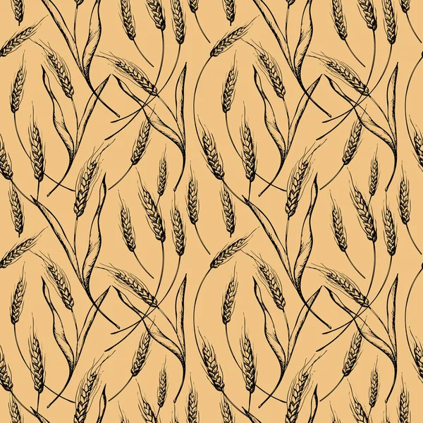 Cute Seamless Repeating Pattern Ears Wheat Beige Background Floral Ornament — Archivo Imágenes Vectoriales