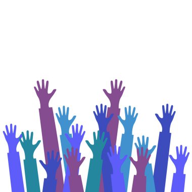 The group raised human arms and hands. Diversity multiethnic people. Racial equality. Men and women of different cultures and peoples. harmony of coexistence. Multicultural Community Integration.Vector