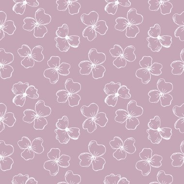  Delicate seamless repeating pattern with violet on a light lilac background, floral motif. Hand drawn leaves in a pattern for design, textile, wrapping paper and packaging design.Vector