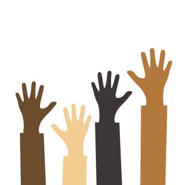 The group raised human arms and hands. Diversity multiethnic people. Racial equality. Men and women of different cultures and peoples. harmony of coexistence. Multicultural Community Integration.Vector illustration